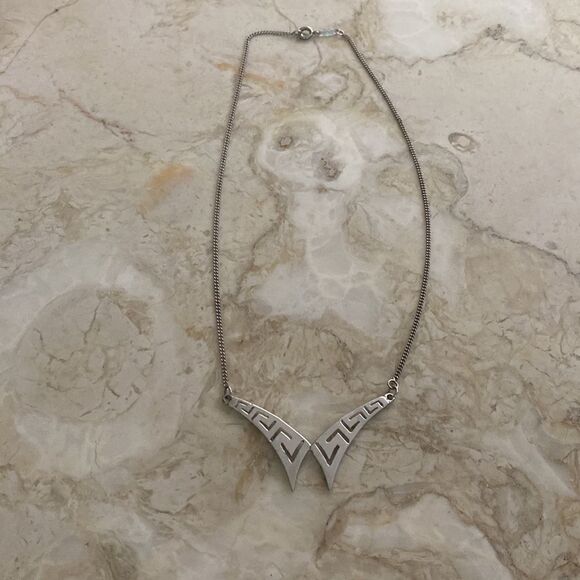 925 Sterling Silver Greek Key 1980’s Butterfly Necklace - Picture 4 of 11